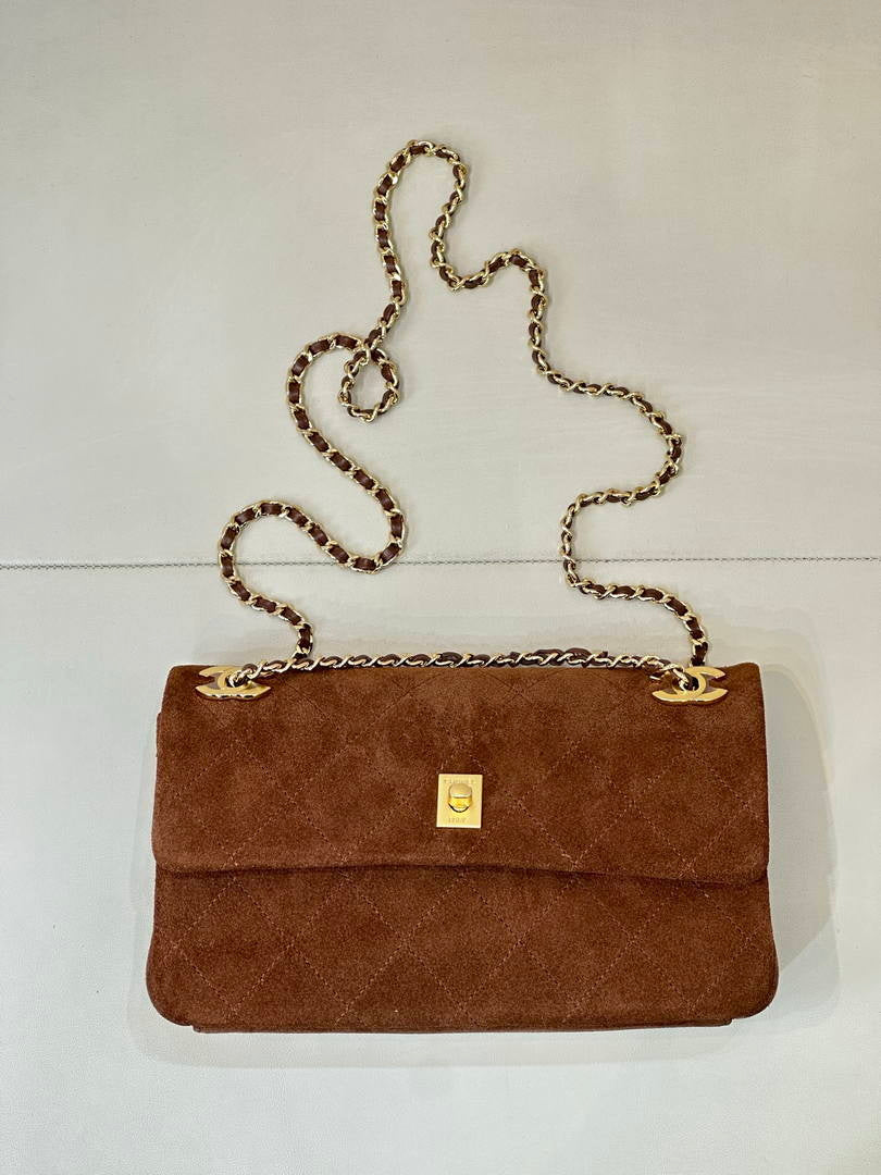 Chanel AS6417 Suede Calfskin & Gold Metal Brown