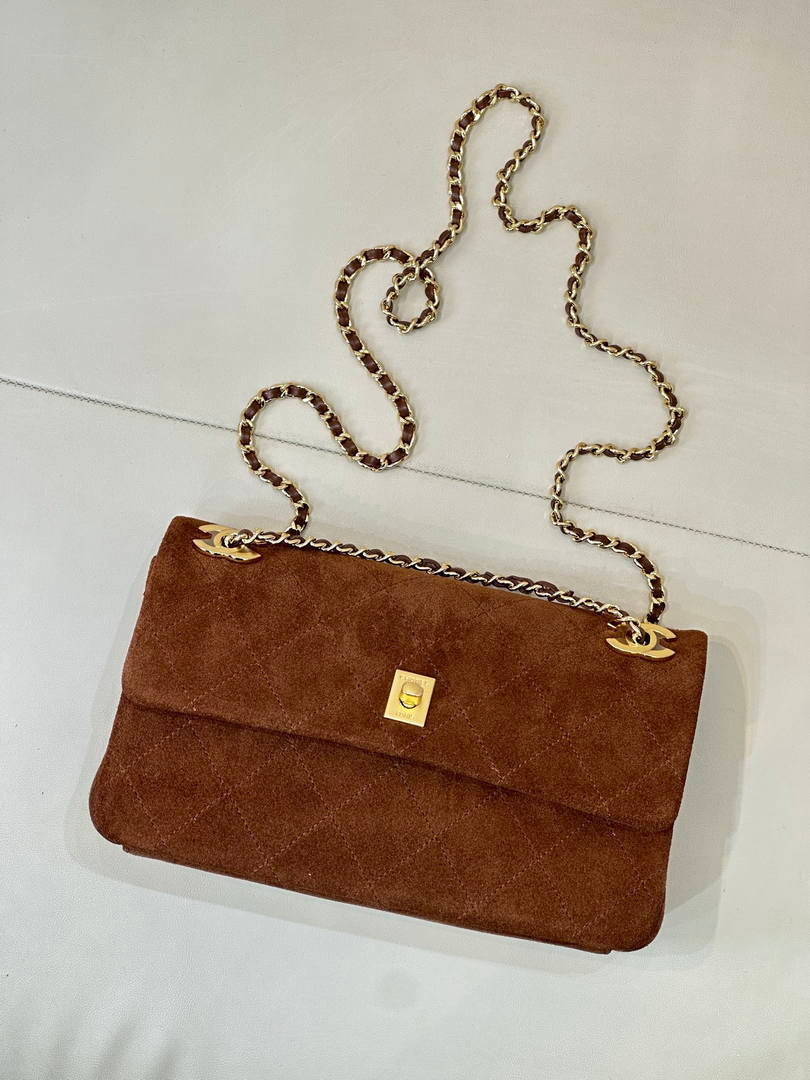 Chanel AS6417 Suede Calfskin & Gold Metal Brown