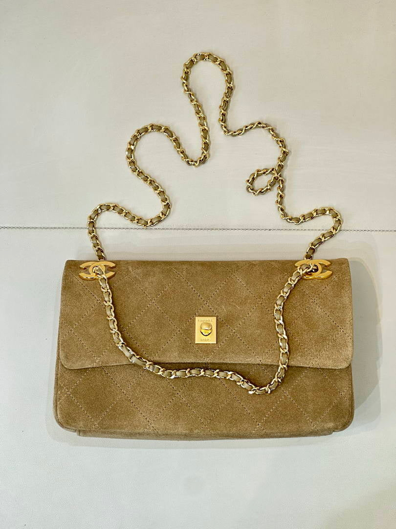 Chanel AS6417 Suede Calfskin & Gold Metal Dark Beige