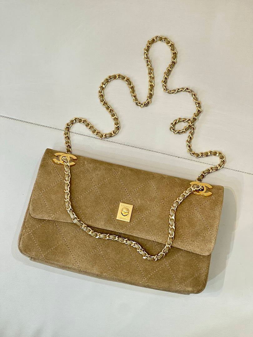 Chanel AS6417 Suede Calfskin & Gold Metal Dark Beige