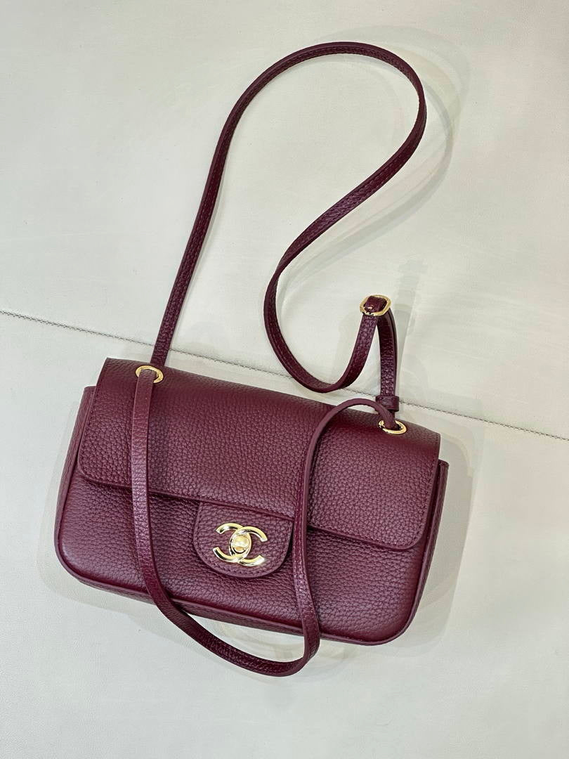 Chanel  AS6573 Mini Flap Bag Grained Calfskin & Gold-Tone Metal Wine Red