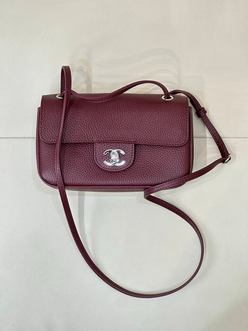 Chanel  AS6573 Mini Flap Bag Grained Calfskin & Gold-Tone Metal Wine Red