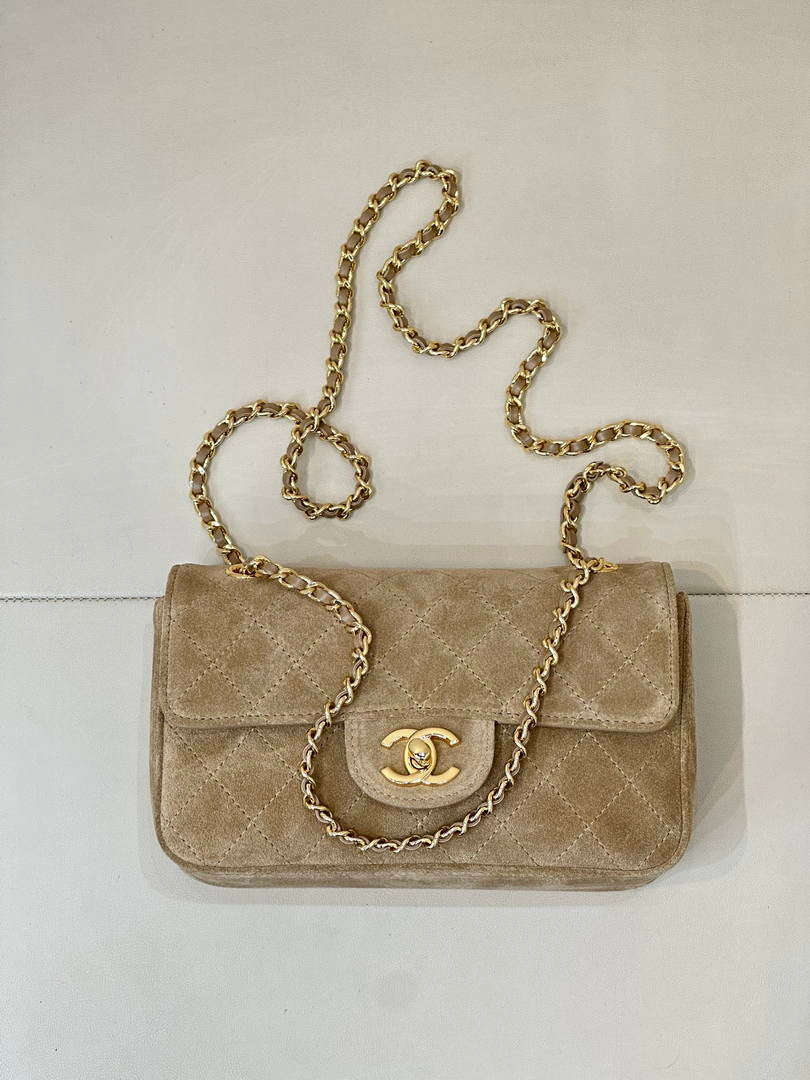 Chanel  AS6626  Mini Flap Bag Suede Calfskin & Gold-Tone Metal Dark Beige