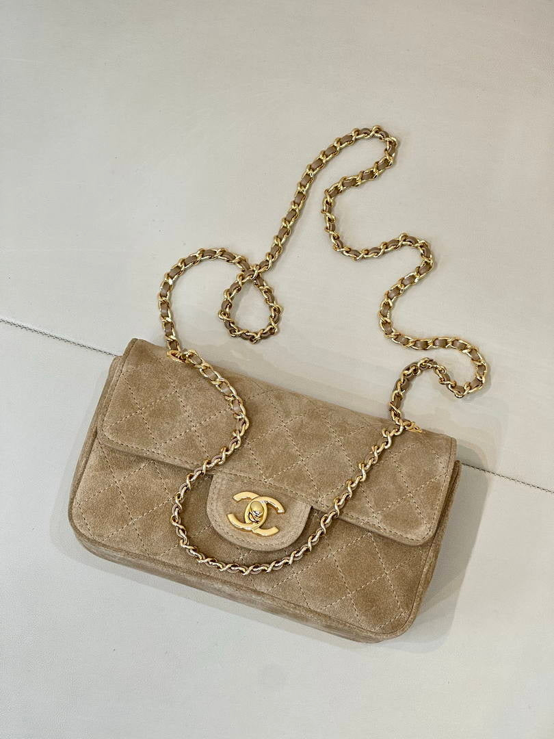 Chanel  AS6626  Mini Flap Bag Suede Calfskin & Gold-Tone Metal Dark Beige
