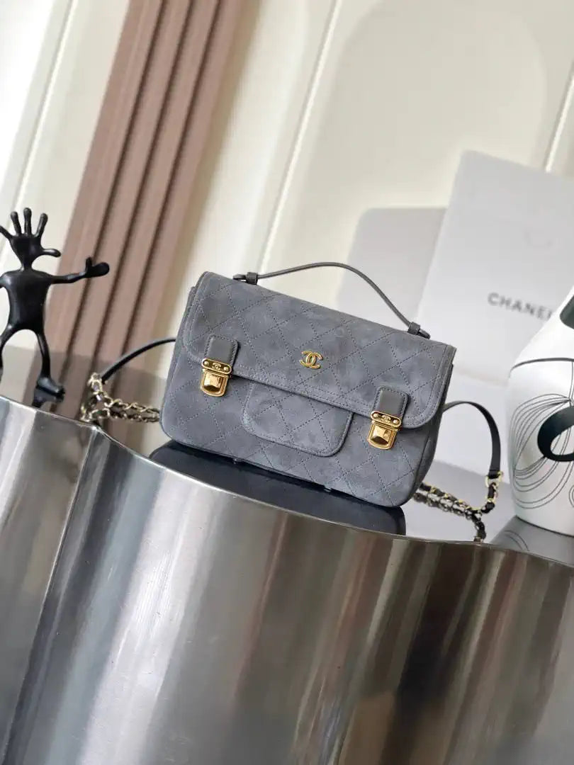 Chanel AS6465  Backpack Suede Calfskin & Gold-Tone Metal Dark Gray
