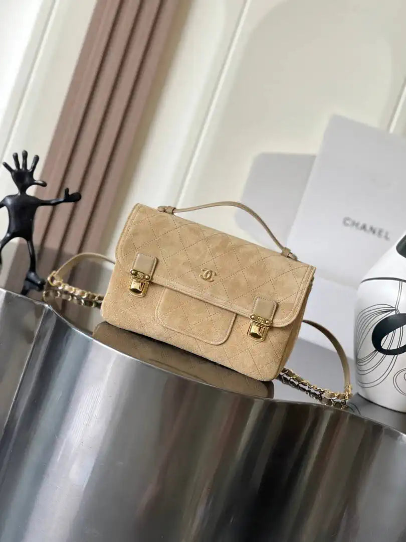 Chanel AS6465  Backpack Suede Calfskin & Gold-Tone Metal Dark Beige