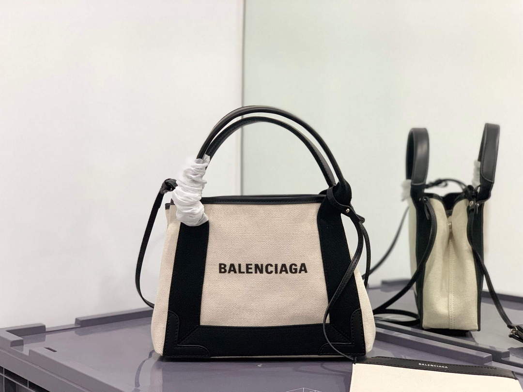 Balenciaga 390346 Women's Navy Xs Tote Bag Apricot black