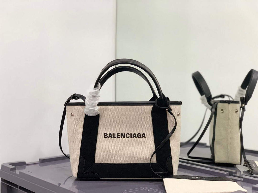 Balenciaga 390346 Women's Navy Xs Tote Bag Apricot black