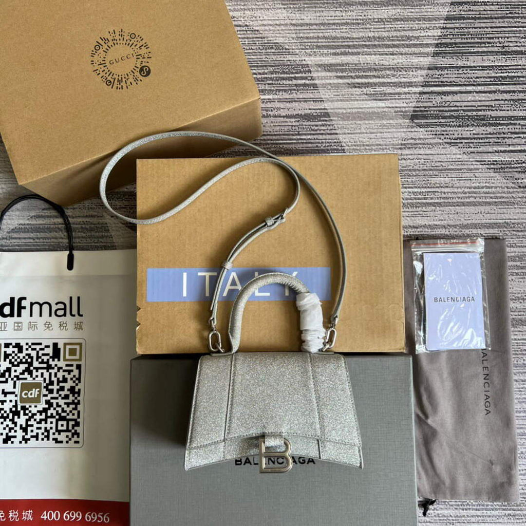 Balenciaga 592833 Flash drilling Hourglass XS Handbag Box Gray