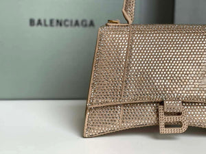 Balenciaga 59283328 Hourglass Top Handle in Apricot Suede Calfskin with Rhinestones - Default Title - View 4
