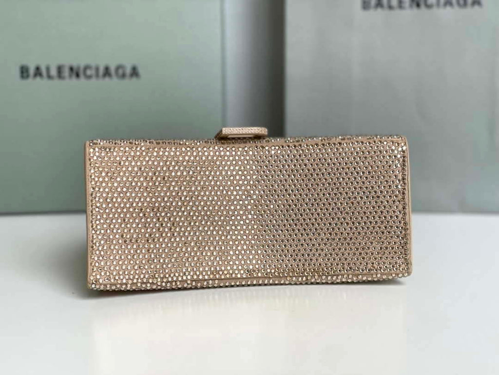 Balenciaga 59283328 Hourglass Top Handle in Apricot Suede Calfskin with Rhinestones
