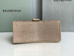 Balenciaga 59283328 Hourglass Top Handle in Apricot Suede Calfskin with Rhinestones - Default Title - View 6