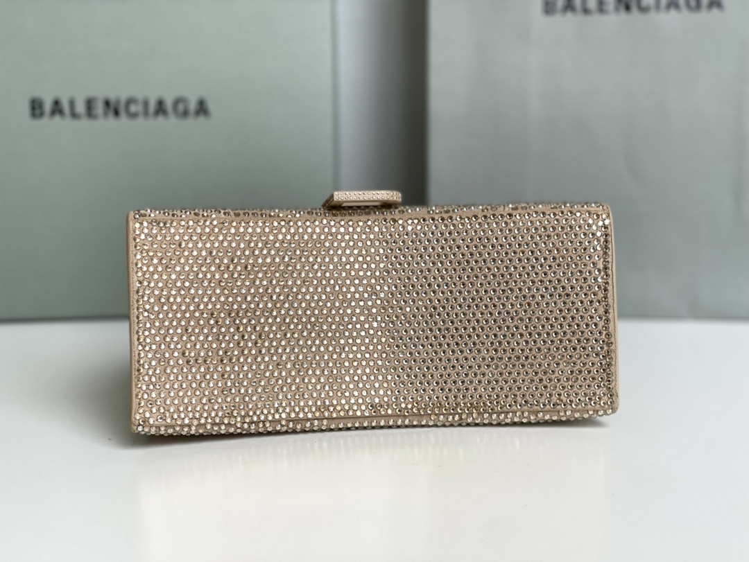 Balenciaga 59283328 Hourglass Top Handle in Apricot Suede Calfskin with Rhinestones