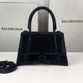 Balenciaga 59283328 Hourglass Top Handle in Black Suede Calfskin with Rhinestones - Default Title - View 1