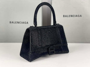 Balenciaga 59283328 Hourglass Top Handle in Black Suede Calfskin with Rhinestones - Default Title - View 3