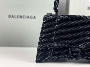 Balenciaga 59283328 Hourglass Top Handle in Black Suede Calfskin with Rhinestones - Default Title - View 5