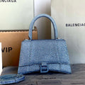 Balenciaga 59283328 Hourglass Top Handle in Blue Suede Calfskin with Rhinestones - Default Title - View 1