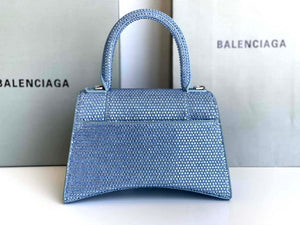 Balenciaga 59283328 Hourglass Top Handle in Blue Suede Calfskin with Rhinestones - Default Title - View 2