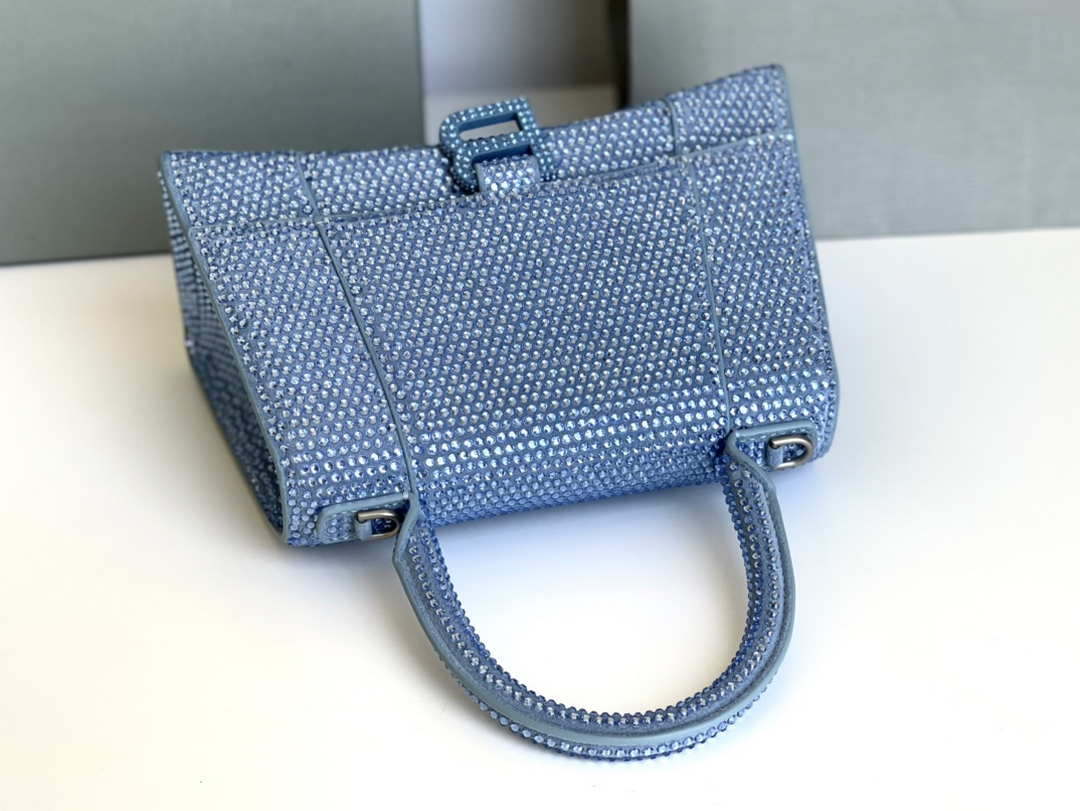 Balenciaga 59283328 Hourglass Top Handle in Blue Suede Calfskin with Rhinestones