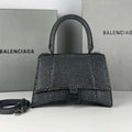 Balenciaga 59283328 Hourglass Top Handle in Gray Suede Calfskin with Rhinestones - Default Title - View 1