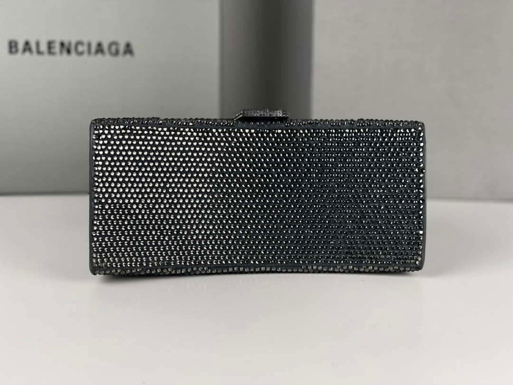 Balenciaga 59283328 Hourglass Top Handle in Gray Suede Calfskin with Rhinestones