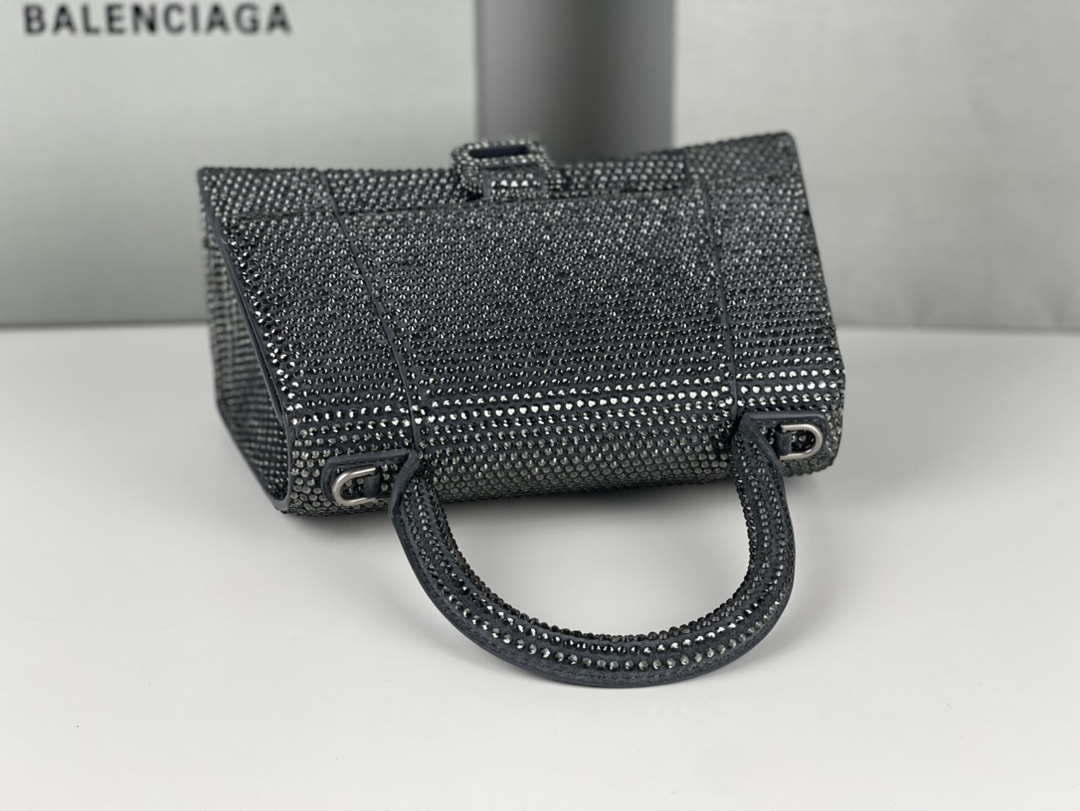 Balenciaga 59283328 Hourglass Top Handle in Gray Suede Calfskin with Rhinestones