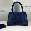 Balenciaga 59283328 Hourglass Top Handle in Navy blue Suede Calfskin with Rhinestones - Default Title - View 1