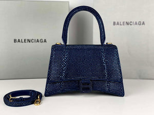Balenciaga 59283328 Hourglass Top Handle in Navy blue Suede Calfskin with Rhinestones - Default Title - View 1