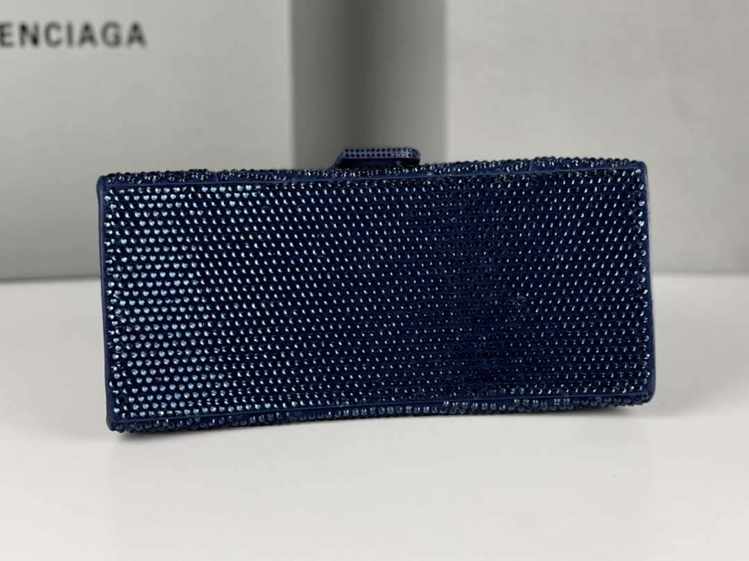 Balenciaga 59283328 Hourglass Top Handle in Navy blue Suede Calfskin with Rhinestones