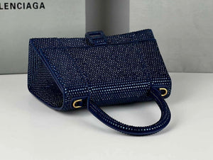 Balenciaga 59283328 Hourglass Top Handle in Navy blue Suede Calfskin with Rhinestones - Default Title - View 8