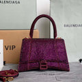 Balenciaga 59283328 Hourglass Top Handle in Purple red Suede Calfskin with Rhinestones - Default Title - View 1