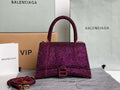 Balenciaga 59283328 Hourglass Top Handle in Purple red Suede Calfskin with Rhinestones