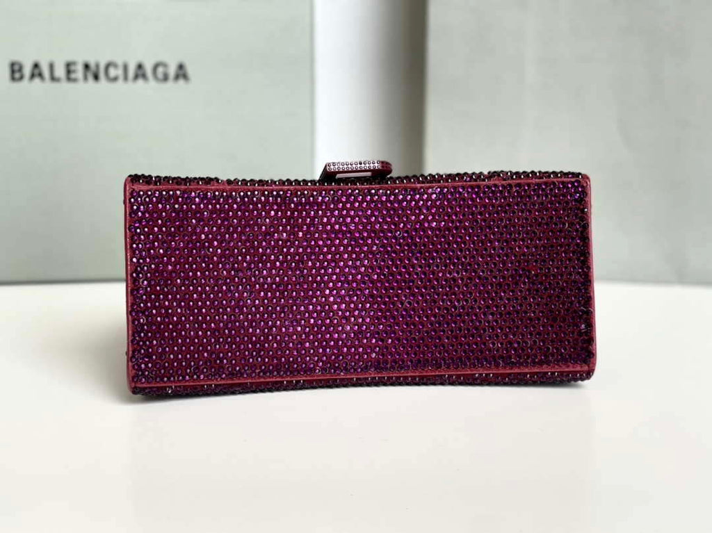 Balenciaga 59283328 Hourglass Top Handle in Purple red Suede Calfskin with Rhinestones