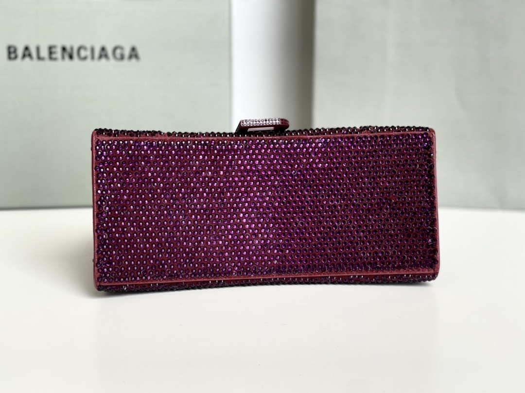Balenciaga 59283328 Hourglass Top Handle in Purple red Suede Calfskin with Rhinestones