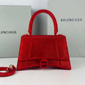 Balenciaga 59283328 Hourglass Top Handle in Red Suede Calfskin with Rhinestones - Default Title - View 1