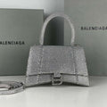 Balenciaga 59283328 Hourglass Top Handle in Sliver Suede Calfskin with Rhinestones µĸ±±¾ - Default Title - View 1