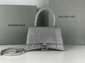 Balenciaga 59283328 Hourglass Top Handle in Sliver Suede Calfskin with Rhinestones µĸ±±¾