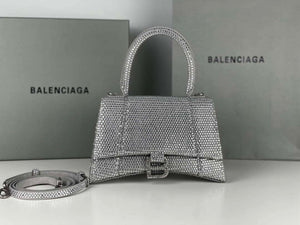 Balenciaga 59283328 Hourglass Top Handle in Sliver Suede Calfskin with Rhinestones µĸ±±¾ - Default Title - View 1