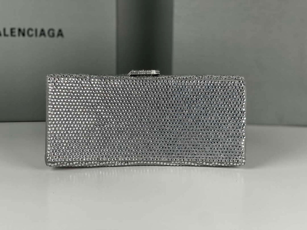 Balenciaga 59283328 Hourglass Top Handle in Sliver Suede Calfskin with Rhinestones µĸ±±¾