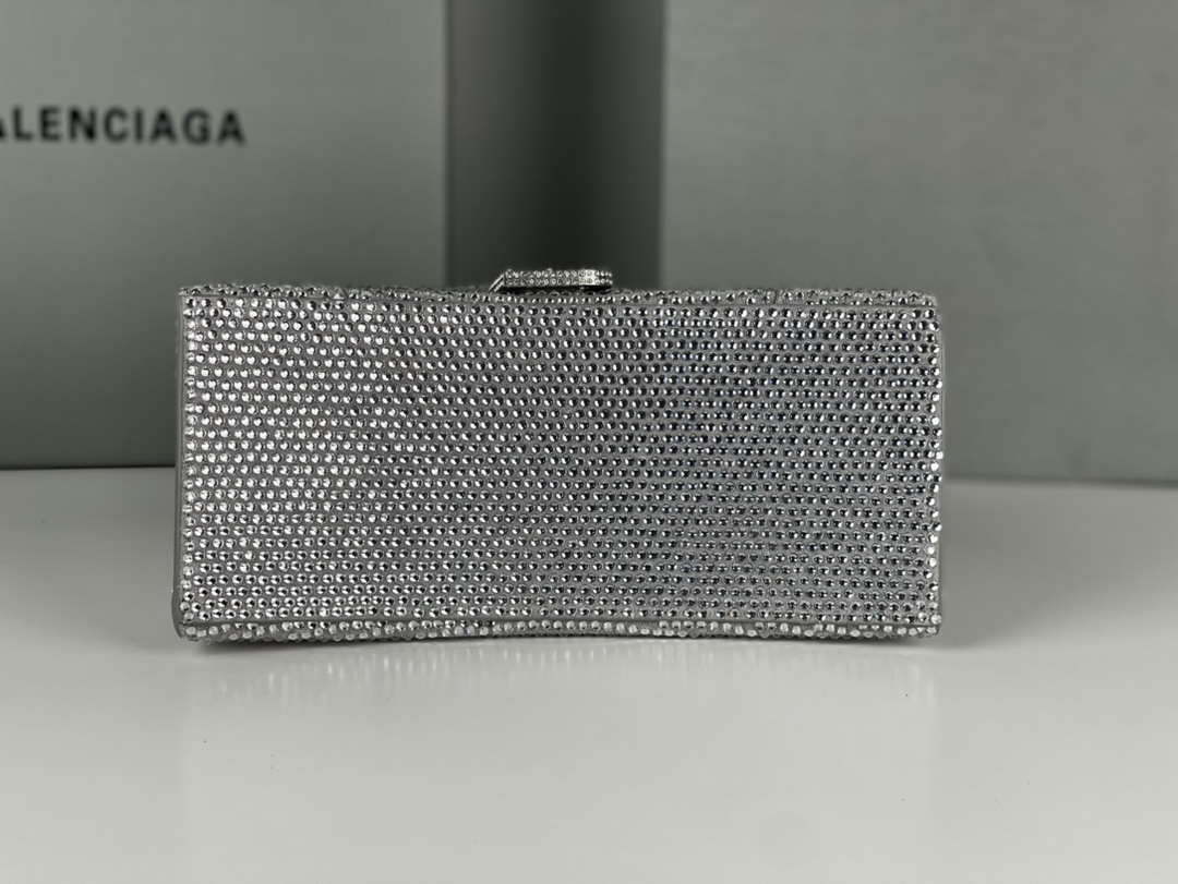 Balenciaga 59283328 Hourglass Top Handle in Sliver Suede Calfskin with Rhinestones µĸ±±¾