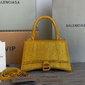 Balenciaga 59283328 Hourglass Top Handle in Yellow Suede Calfskin with Rhinestones - Default Title - View 1