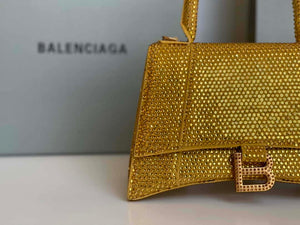 Balenciaga 59283328 Hourglass Top Handle in Yellow Suede Calfskin with Rhinestones - Default Title - View 5