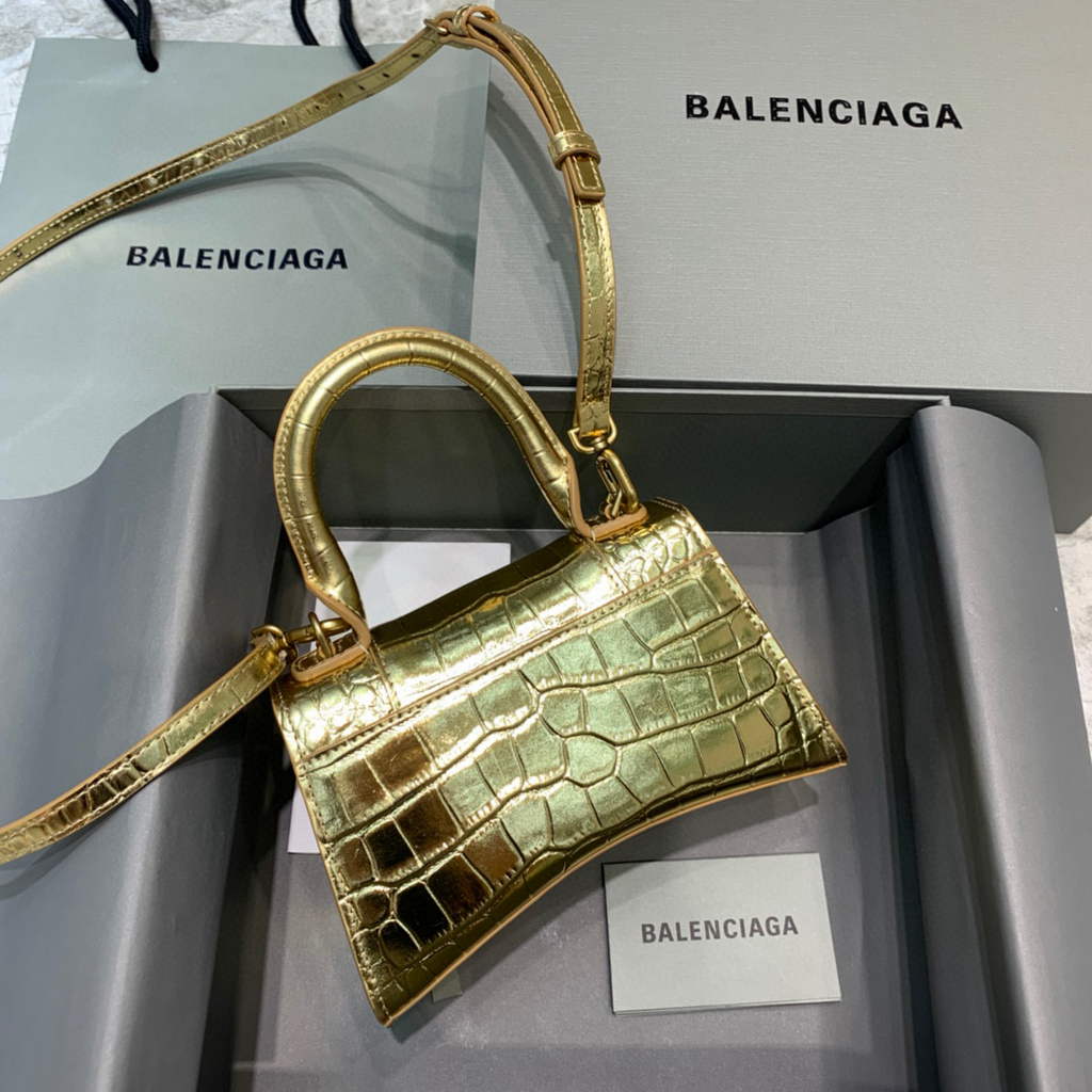Balenciaga 592833 Hourglass XS Top Handle Bag Gold