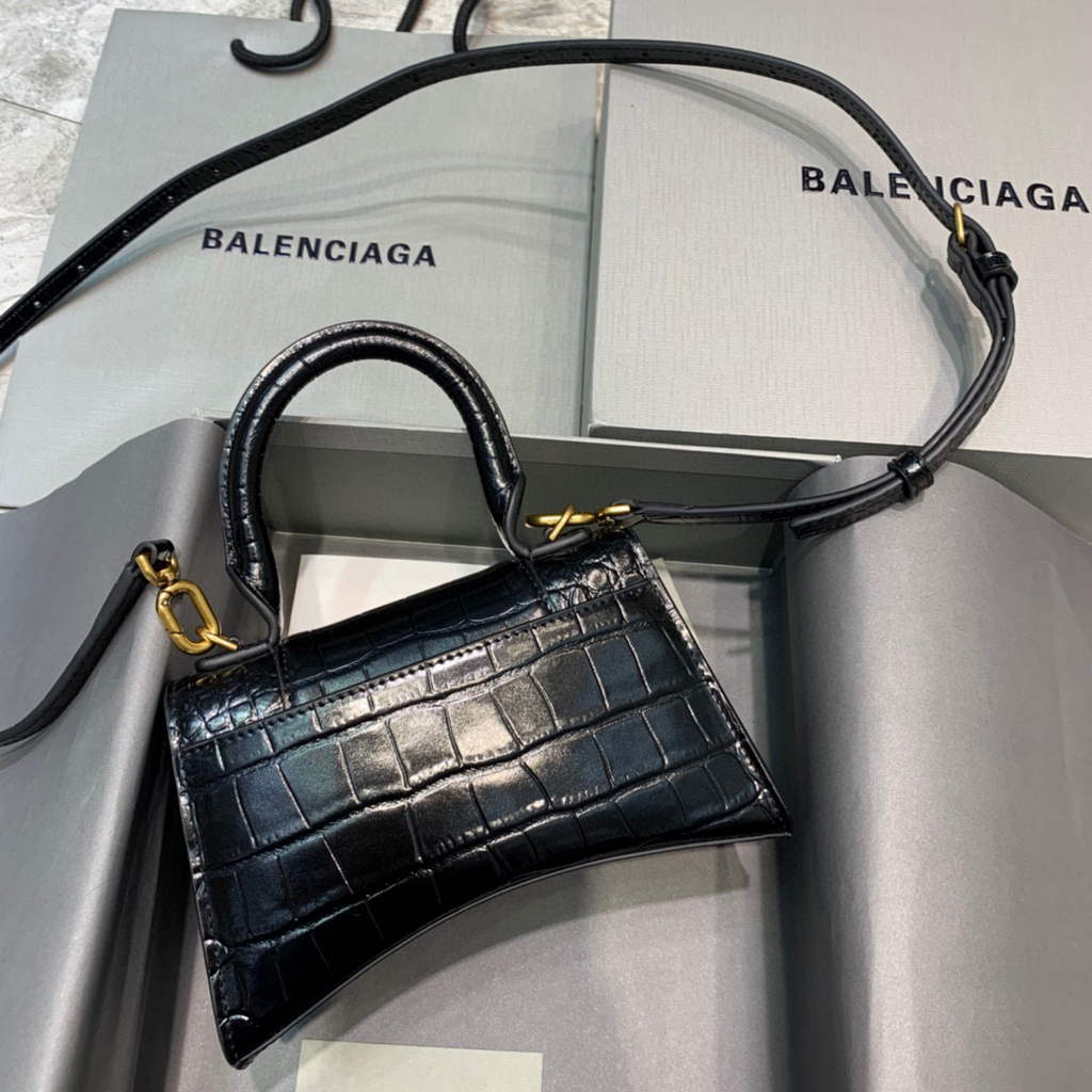 Balenciaga 592833 Hourglass XS Top Handle Bag Black Gold