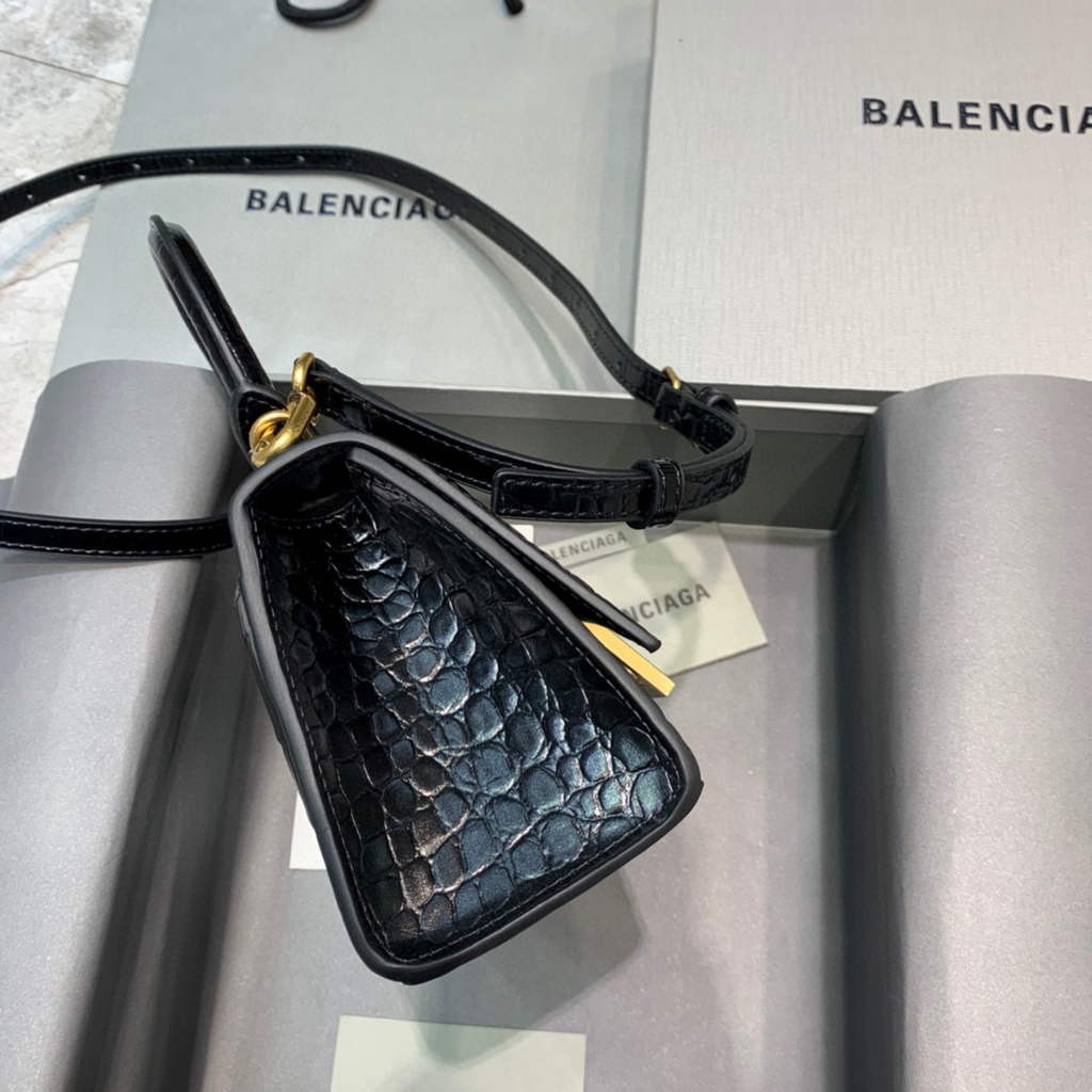Balenciaga 592833 Hourglass XS Top Handle Bag Black Gold
