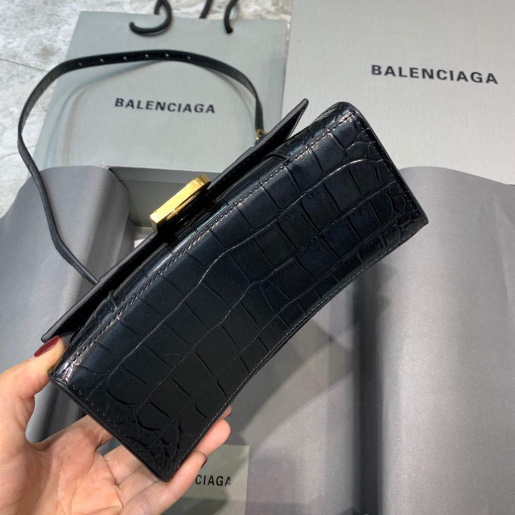 Balenciaga 592833 Hourglass XS Top Handle Bag Black Gold