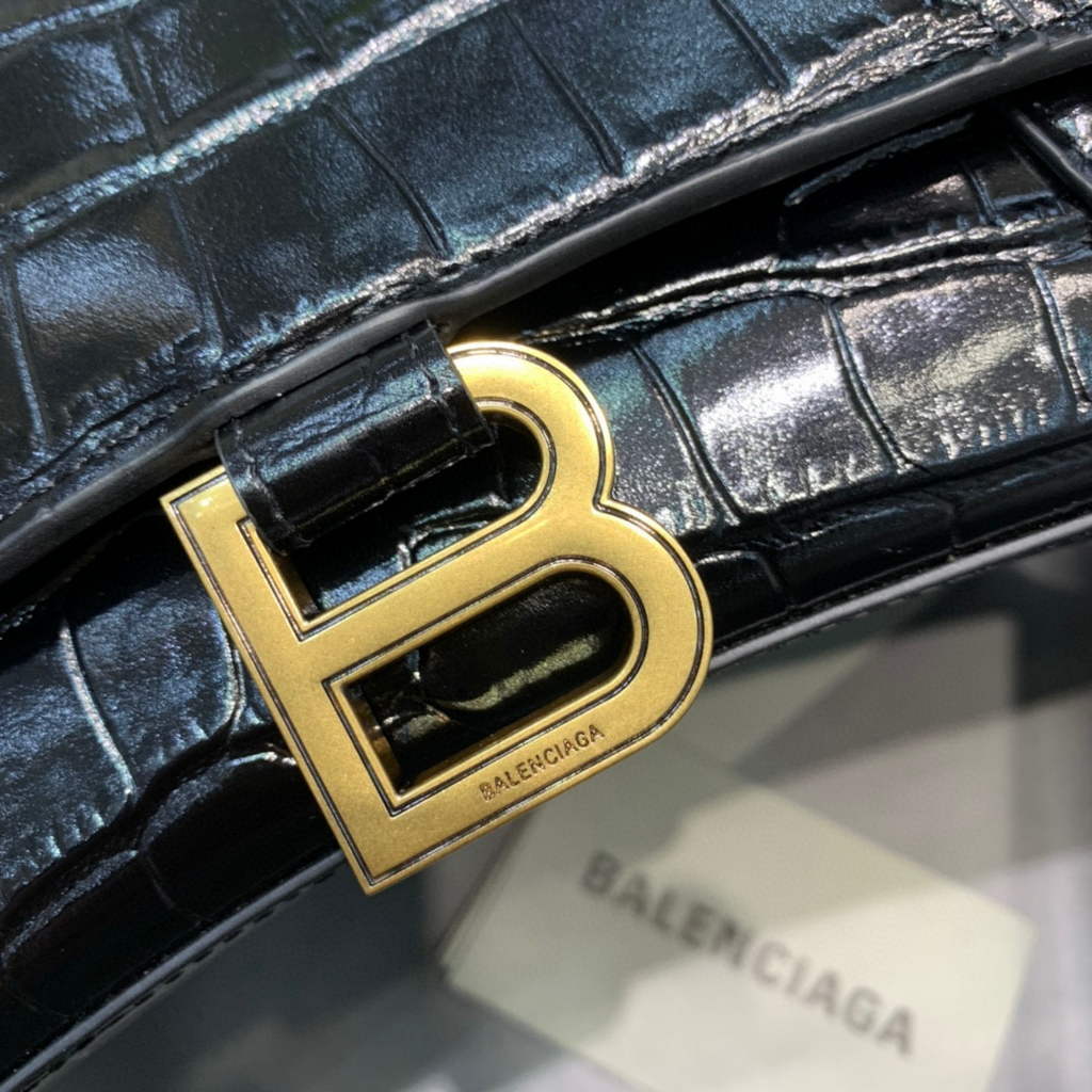 Balenciaga 592833 Hourglass XS Top Handle Bag Black Gold