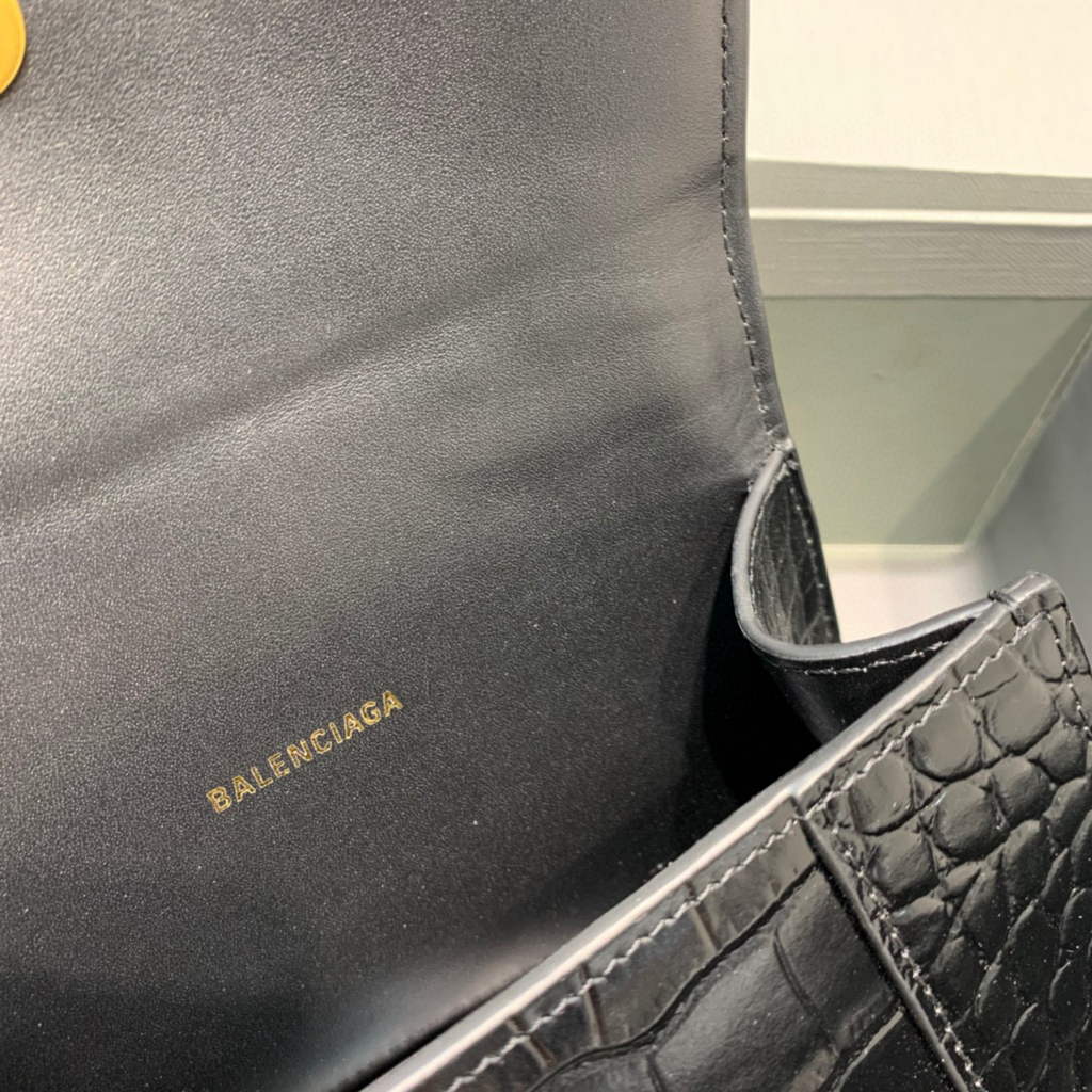Balenciaga 592833 Hourglass XS Top Handle Bag Black Gold