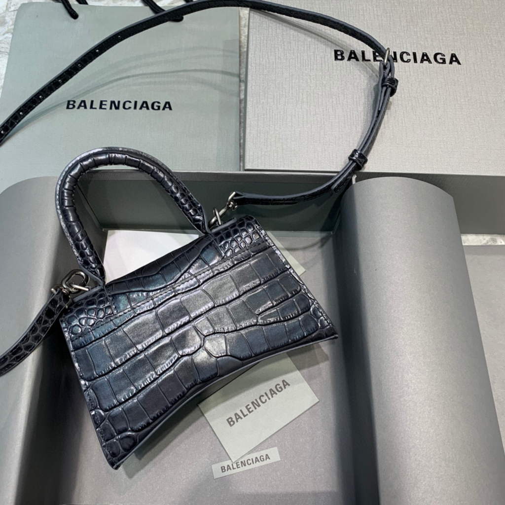 Balenciaga 592833 Hourglass XS Top Handle Bag Black Silver