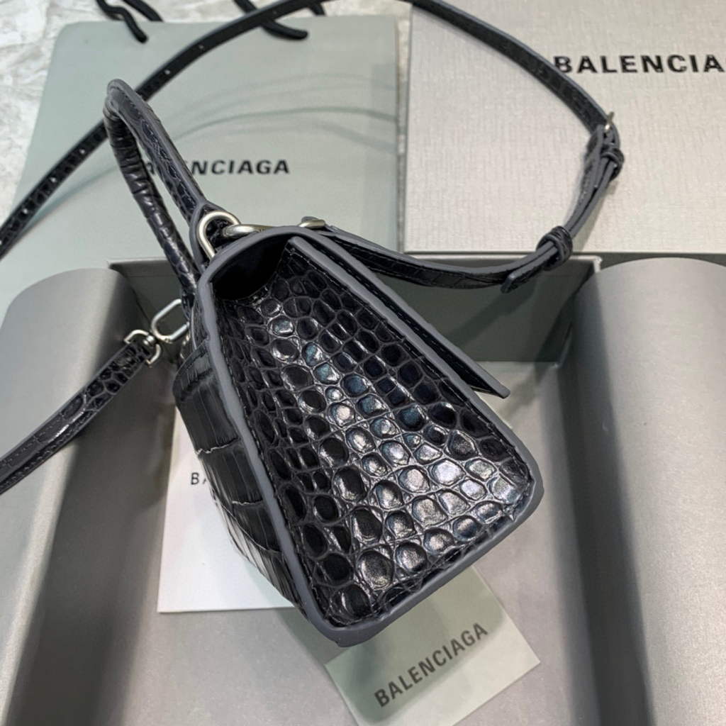 Balenciaga 592833 Hourglass XS Top Handle Bag Black Silver